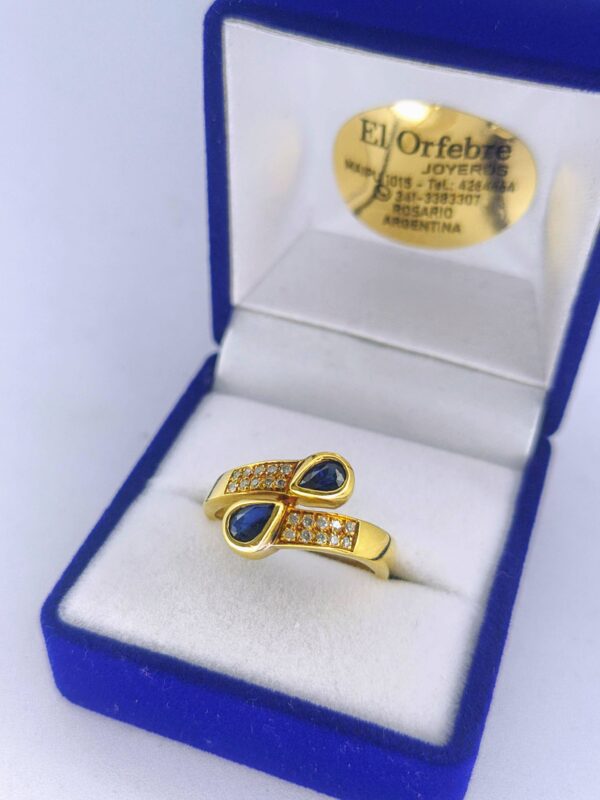Anillo Oro 18 kt - Zafiros Blancos y Azules