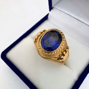 Anillo Oro 18kt - Sello Oval Azul