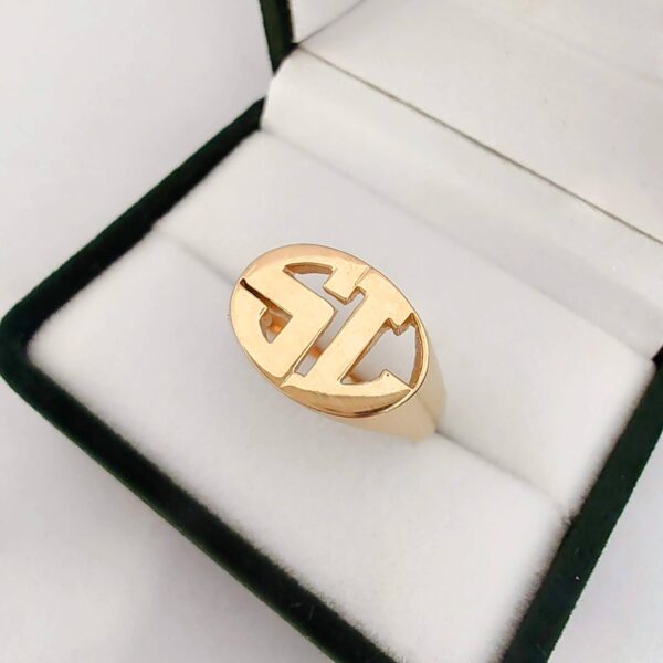 Anillo Oro 18 kt - Sello 2 iniciales Oval